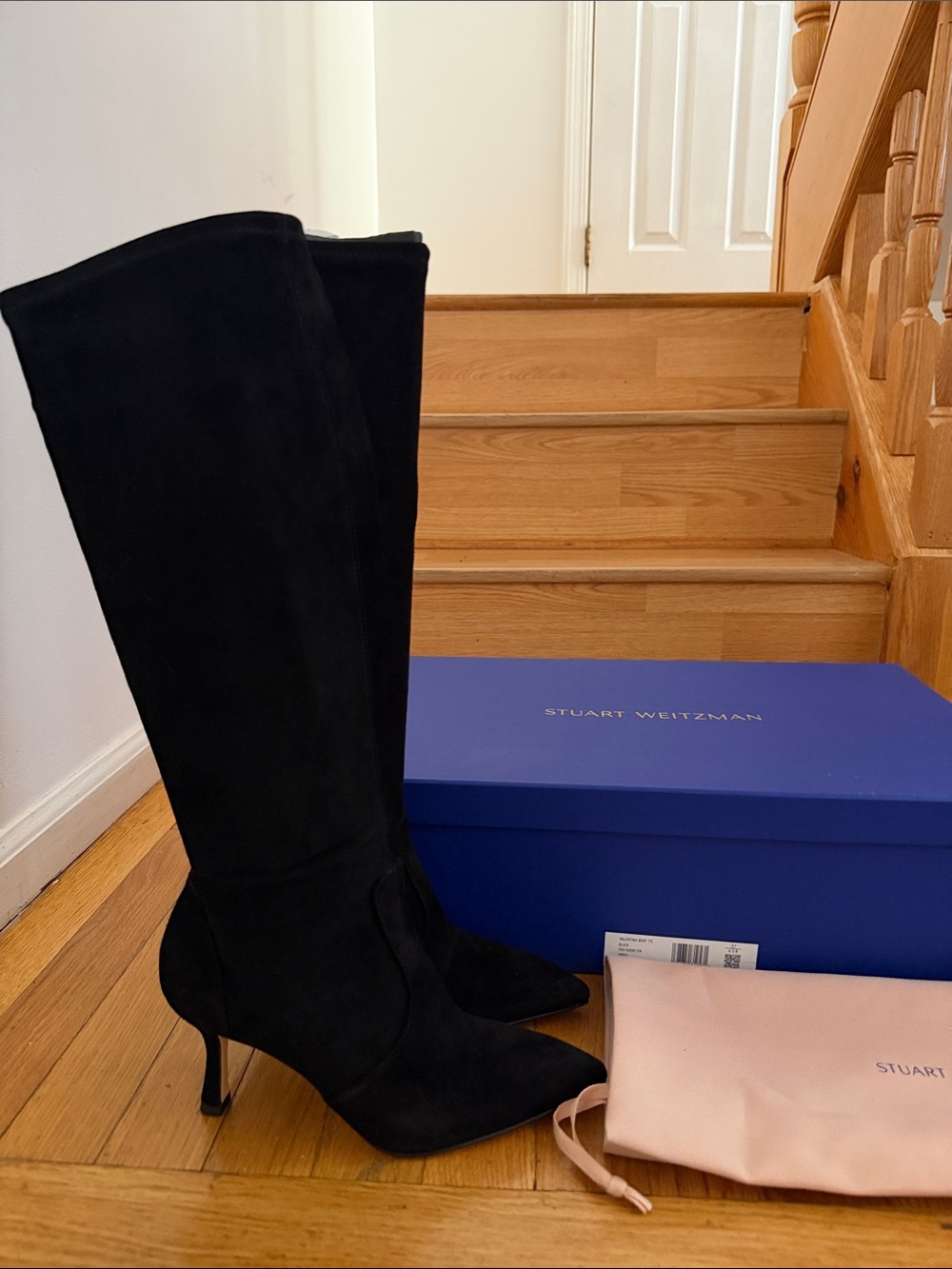 Stuart Weitzman Black Suede Over-The-Knee Pointed-Toe Boots